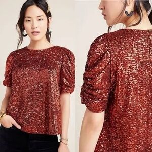 NWT Anthropologie Marie Sequined COPPER Blouse WOMEN'S Size 8 NEW